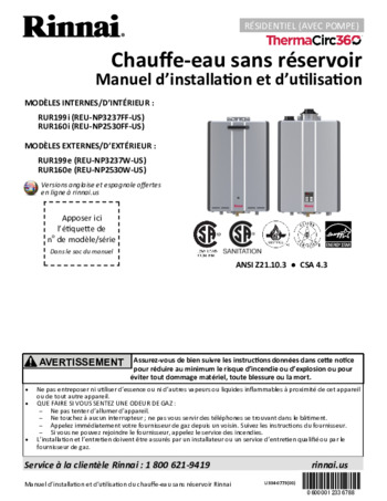 rinnai installation tankless heater water pdf series manual rur ru